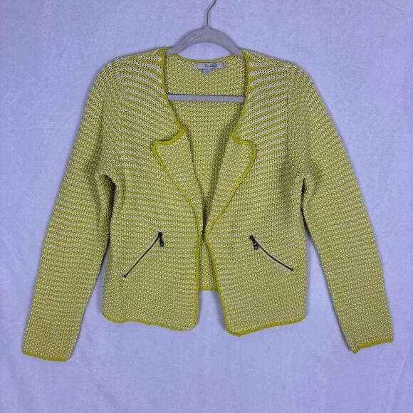 Boden Yellow & White Striped Knit 100% Cotton Open Blazer Jacket Size US 10 - Picture 1 of 12
